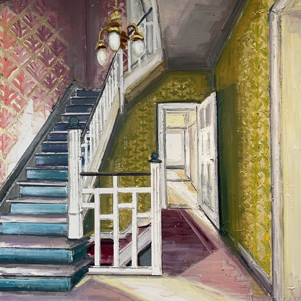 AROUND THE CORNER, Olie på lærred, 120x100 cm, 2025, SOLGT