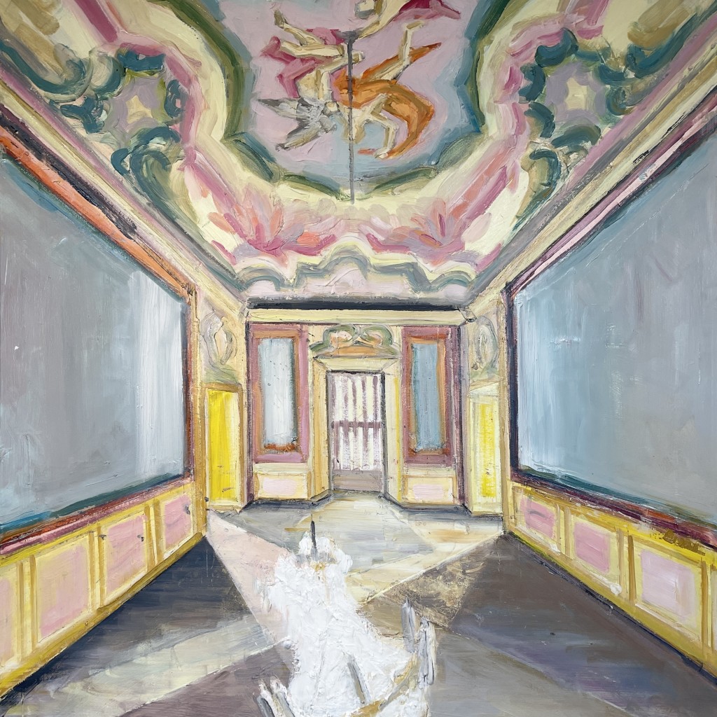 FALLEN CHANDELIER, 120x100 cm, olie på lærred, 2025