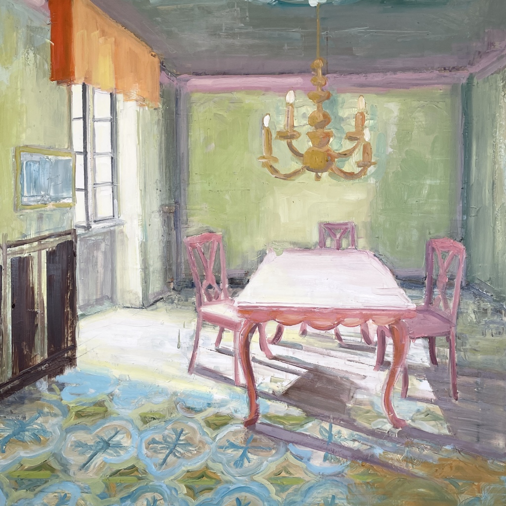THE COLOURFUL DINING ROOM, Olie på lærred, 120x100 cm, 2025