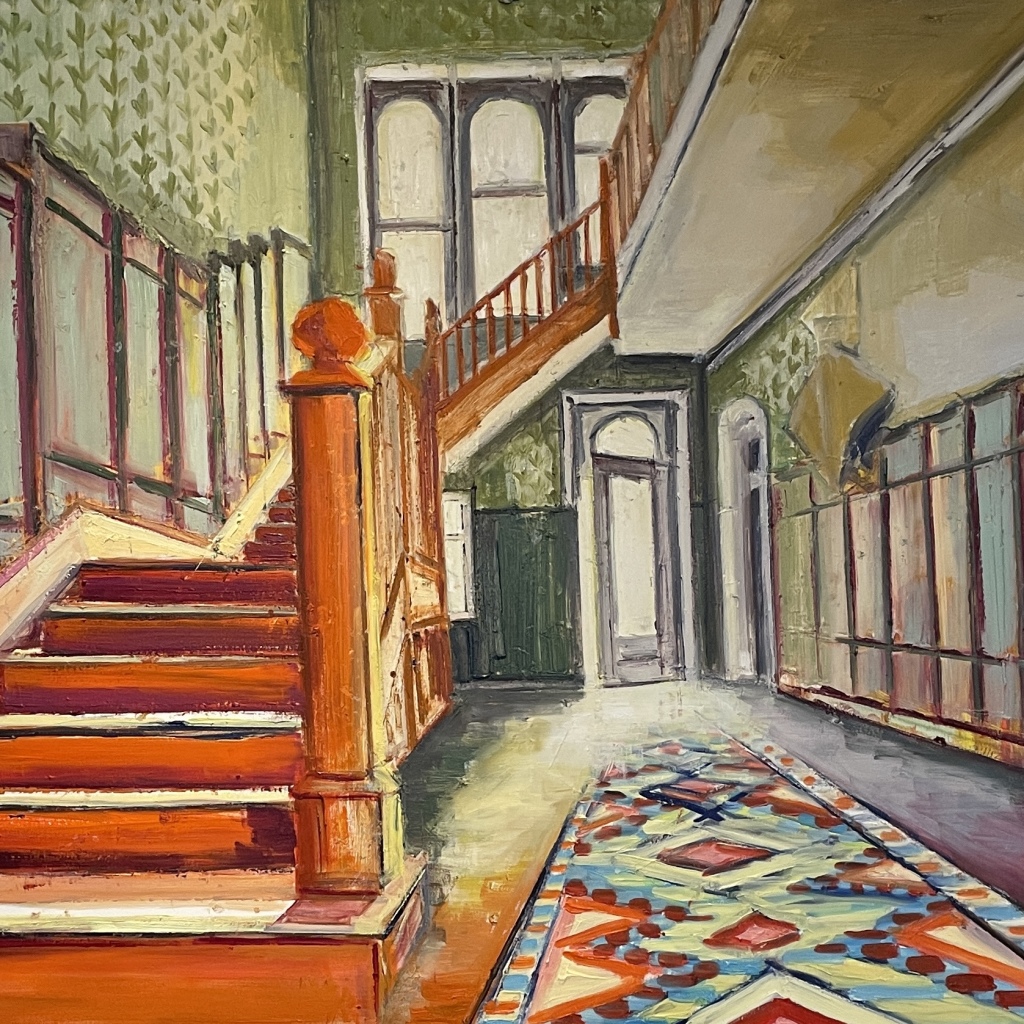 THE ORANGE HALL, Olie på lærred, 100x140 cm, 2025, SOLGT