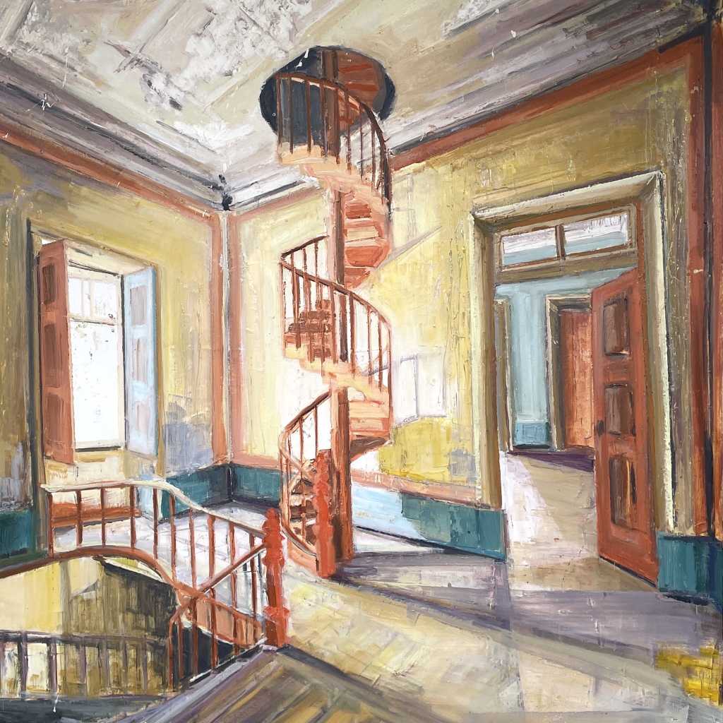 THE SPIRAL STAIRCASE, Olie på lærred, 150x120 cm, 2024