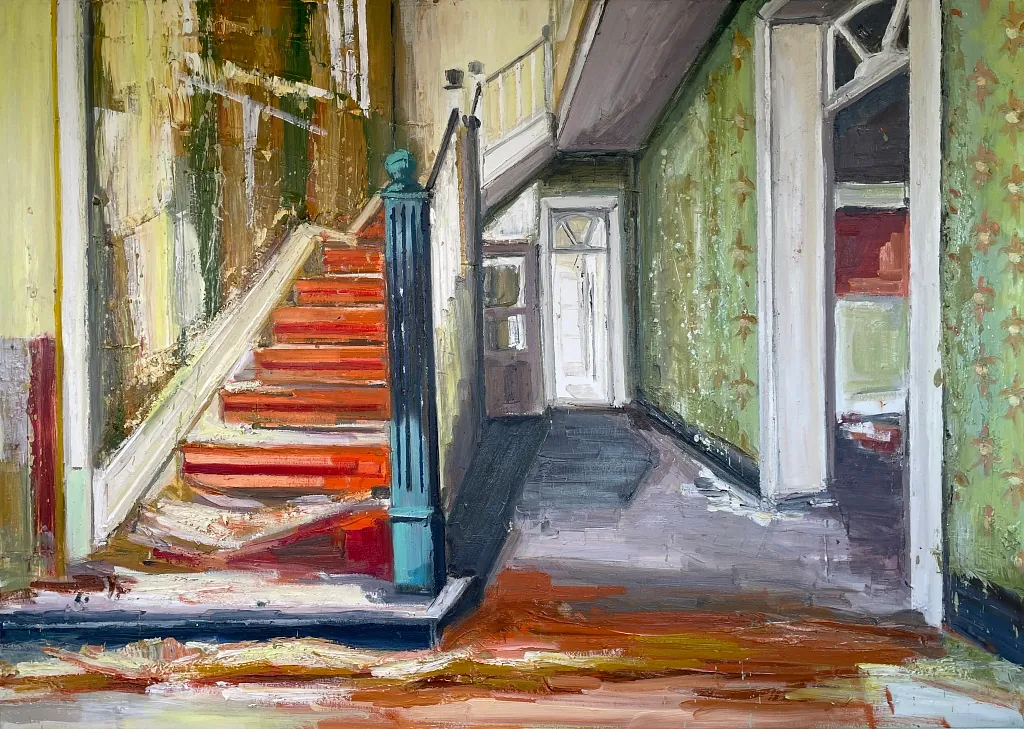 THE ORANGE STAIRCASE, 100x140 cm, olie på lærred, SOLGT
