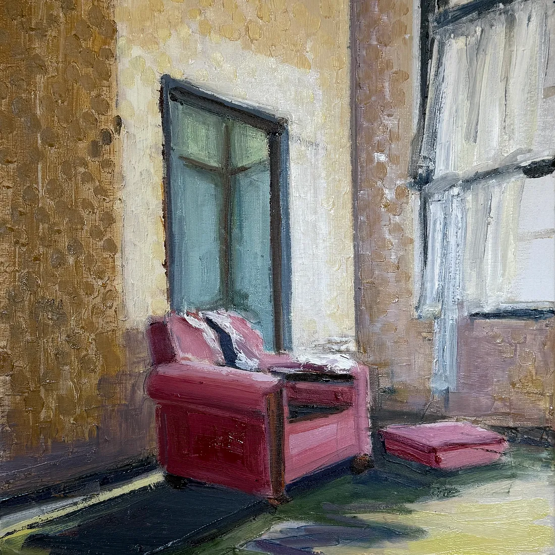 THE BRUISED ARMCHAIR, 60x50 cm, olie på lærred, 2025
