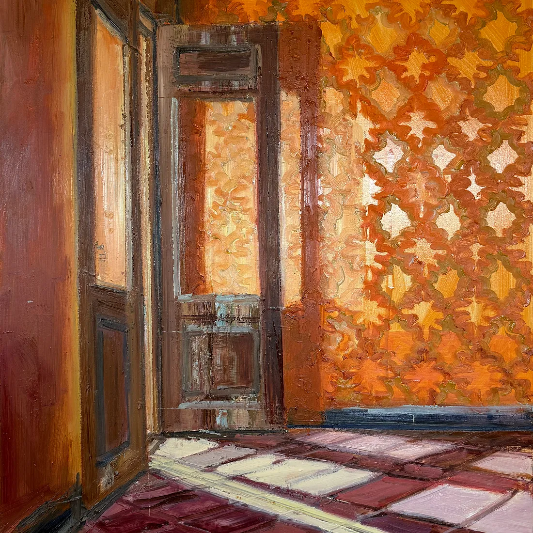 THE ORANGE ROOM, 80x70 cm, olie på lærred, 2025, SOLGT