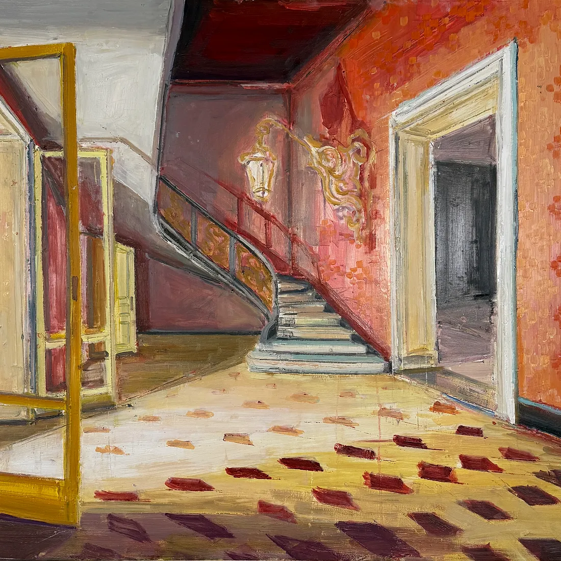 HALLWAY WITH OPEN DOORS, 100x140 cm, olie på lærred, 2026, SOLGT