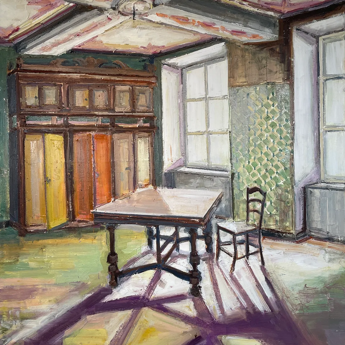 PURPLE HUES OF TRANQUILITY, Olie på lærred, 120x100 cm, 2025