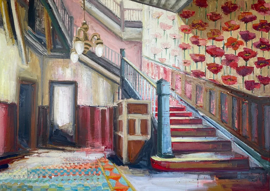 THE RED HALL, 100x140 cm, olie på lærred, SOLGT