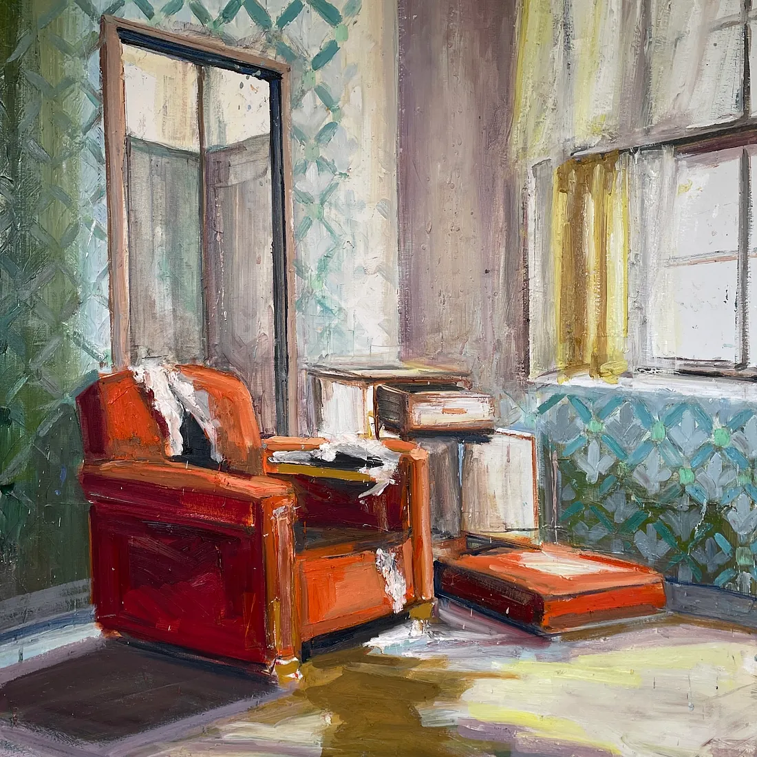 THE PLACE BY THE WINDOW, 120x100 cm, olie på lærred. 2024, SOLGT