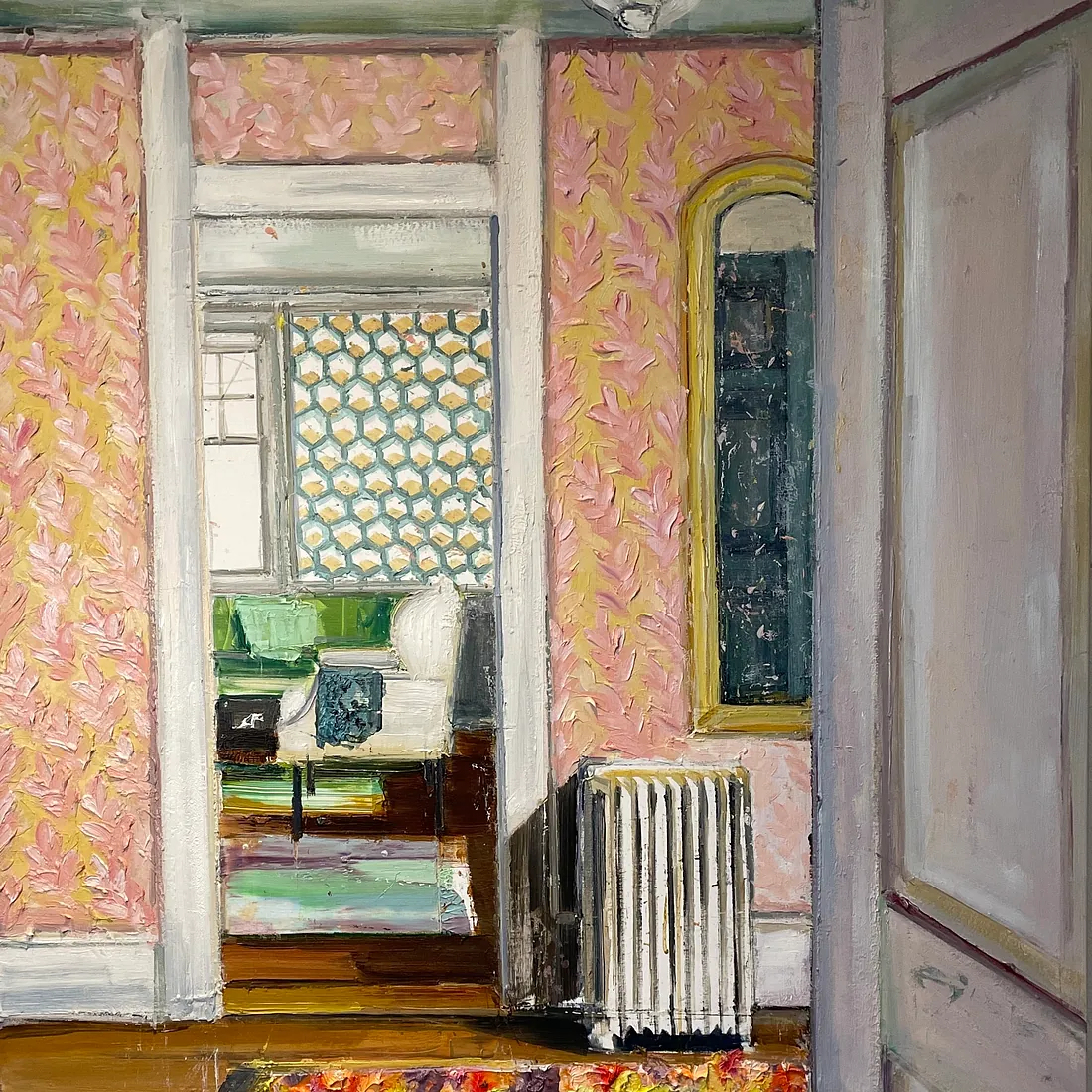 THE VIEW, olie på lærred, 100x90 cm, 2023/2025, SOLGT