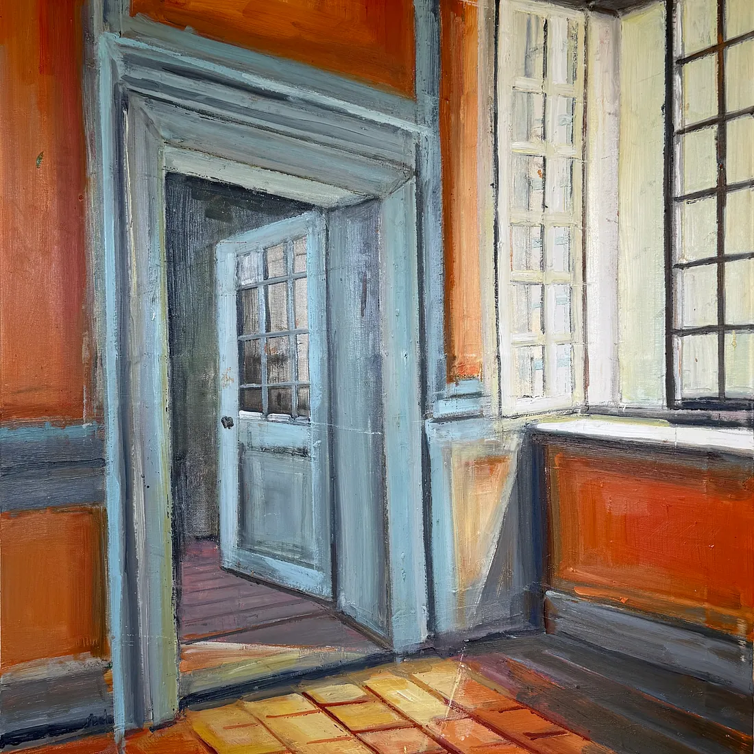 WHERE LIGHT ENTERS, 100x90 cm, olie på lærred, 2026