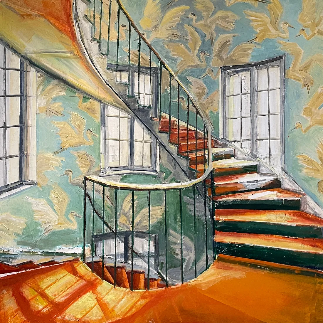 A FLIGHT OF STAIRS, 200x160 cm, olie på lærred, privateje